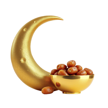 Golden dates and a crescent on a black background png