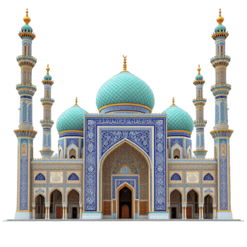 A blue mosque with blue domes and blue tiles png