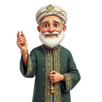 An old man in a traditional costume holding a gold coin png