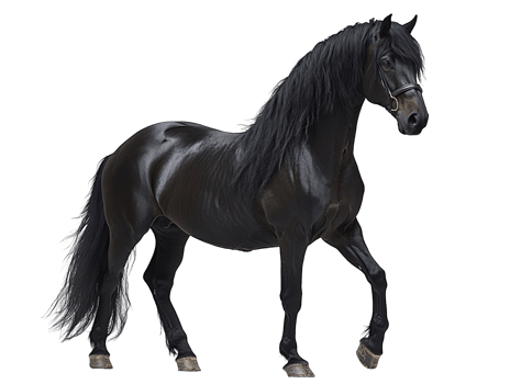 black horse with long black hair isolated on transparent background png