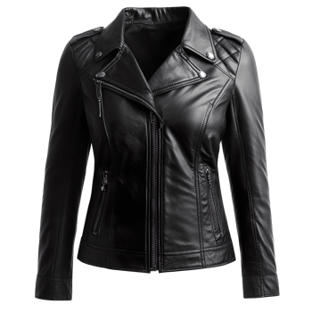 black female leather jacket isolated on transparent background png
