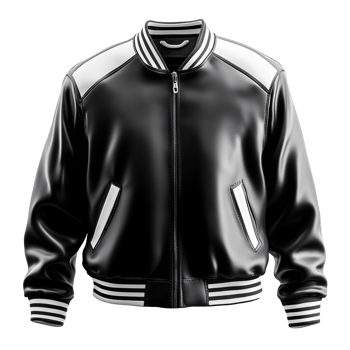 Black and white College Jacket, Varsity Coat isolated on transparent background png