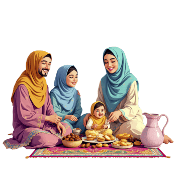 A family of muslims eating food png