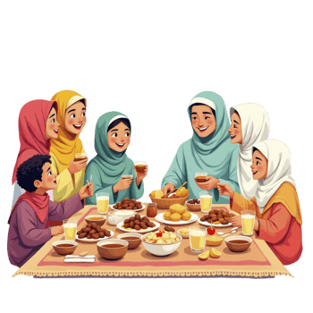 Muslim family eating together png