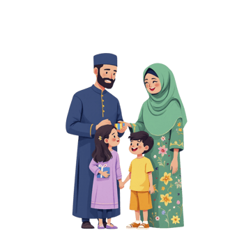 Happy muslim family illustration png