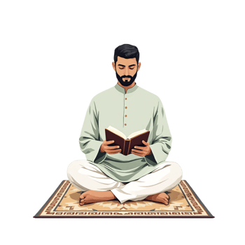 A man in a traditional muslim outfit is reading a book png