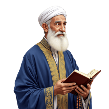An old muslim man with a white beard and a book png