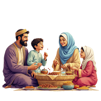 A family eating together in a basket png