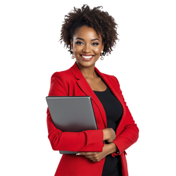 A smiling african american woman holding a laptop png