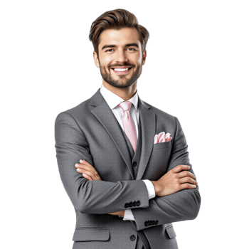 A man in a suit and tie standing with his arms crossed png