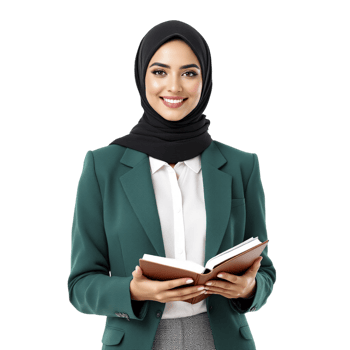 Young muslim woman in hijab holding a book png