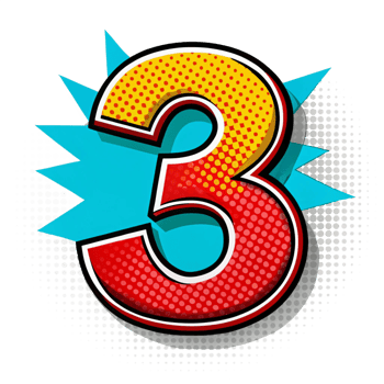 comic style number three isolated on transparent background png