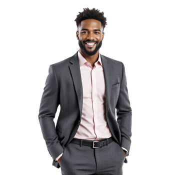 A man in a suit and pink shirt png