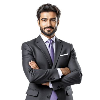 A man in a suit and tie standing with his arms crossed png