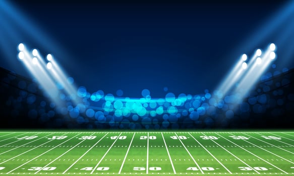 Football arena field and floodlights Bright stadium arena lights blue. vector