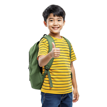 A young boy with a backpack and yellow shirt png