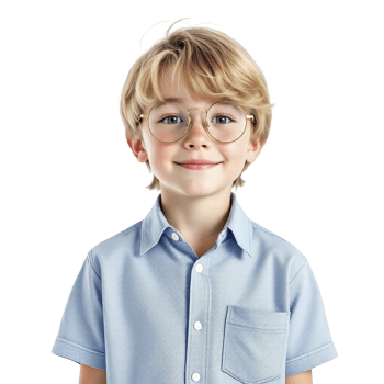 A young boy wearing glasses and a blue shirt png