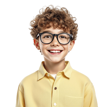 A boy with glasses and a yellow shirt png