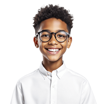 A young boy wearing glasses and a white shirt png