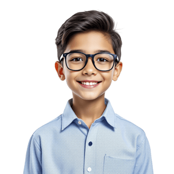 A young boy wearing glasses and a blue shirt png