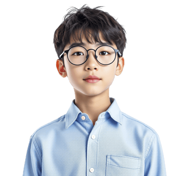 A young boy wearing glasses and a blue shirt png