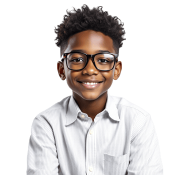 A young boy wearing glasses and a shirt png