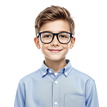 A young boy wearing glasses and a blue shirt png