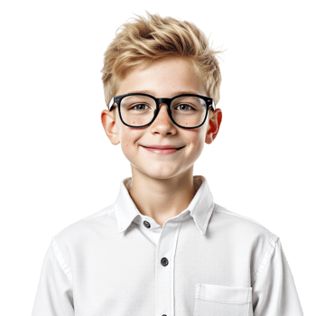 A young boy wearing glasses and a white shirt png