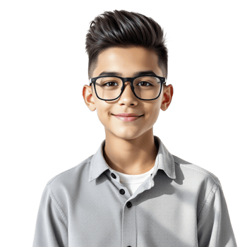 Portrait of a young boy wearing glasses on black background png