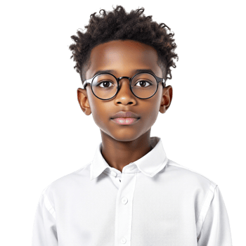 A young boy wearing glasses and a white shirt png