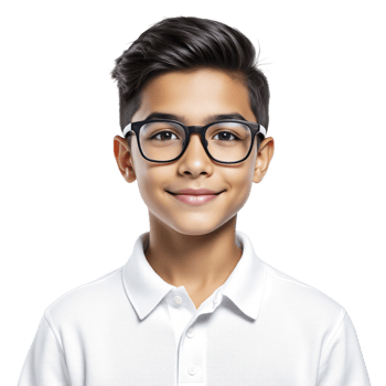 A young boy wearing glasses and a white shirt png