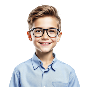 A young boy wearing glasses and a blue shirt png