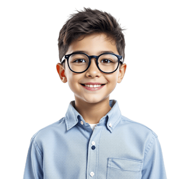 A young boy wearing glasses and a blue shirt png