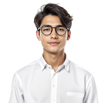 A young man wearing glasses and a white shirt png