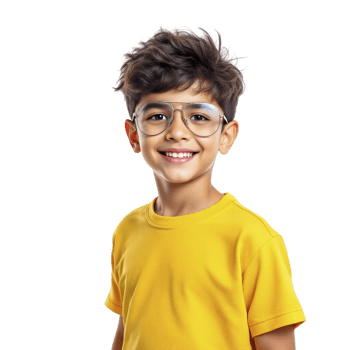 A young boy wearing glasses and a yellow shirt png