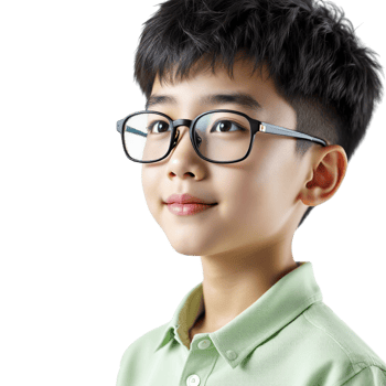 A young boy wearing glasses and a green shirt png