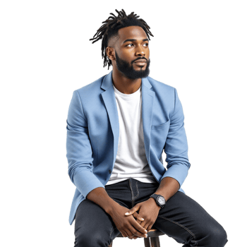 A man with dreadlocks sitting on a stool png