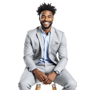 A man in a suit sitting on a stool png