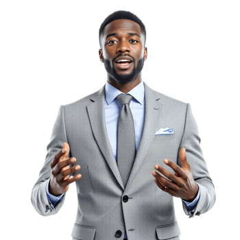 A man in a suit is gesturing with his hands png