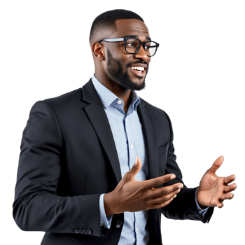 A man in a suit is gesturing and talking png