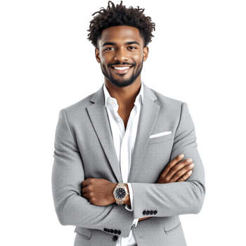 A smiling black man in a suit png