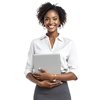 A smiling black woman holding a laptop png