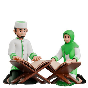 Muslim Couple Reading Quran 3D Ramadan Illustration png