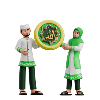 Couple hanging Islamic Calligraphy 3D Ramadan Illustration png