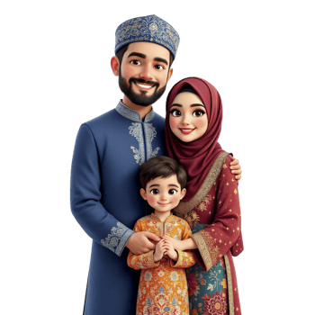 Muslim family in traditional clothing png