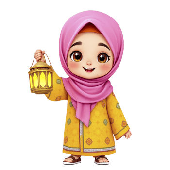 A cartoon muslim girl holding a lantern png