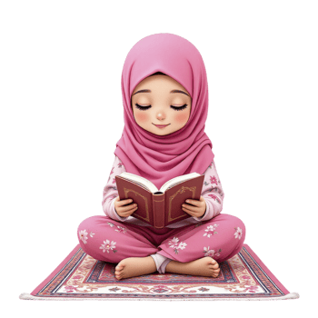 A little girl in pink is reading a book png