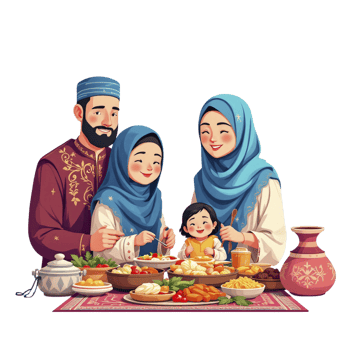 Muslim family eating together png
