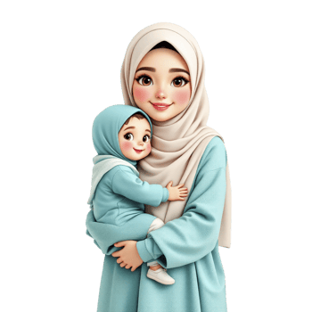 An illustration of a muslim woman holding her baby png