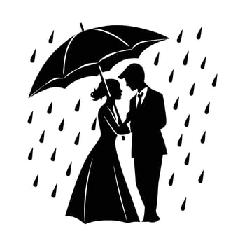 Romantic lovers tenderly holding an umbrella during soft rain design vector